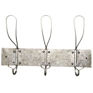 Metal Wall Hook 11x18x3.5 3 Loop Hooks Galvanized Industrial Farmhouse Rustic